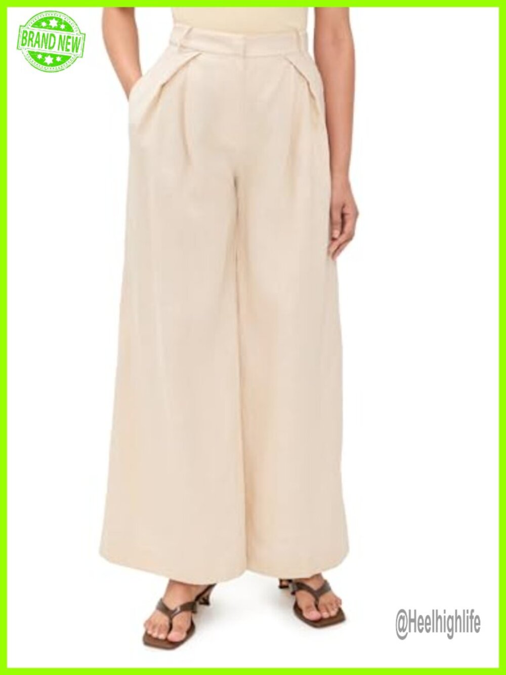 Linen Wide Leg High Rise Trousers Pleated Palazzo Pants